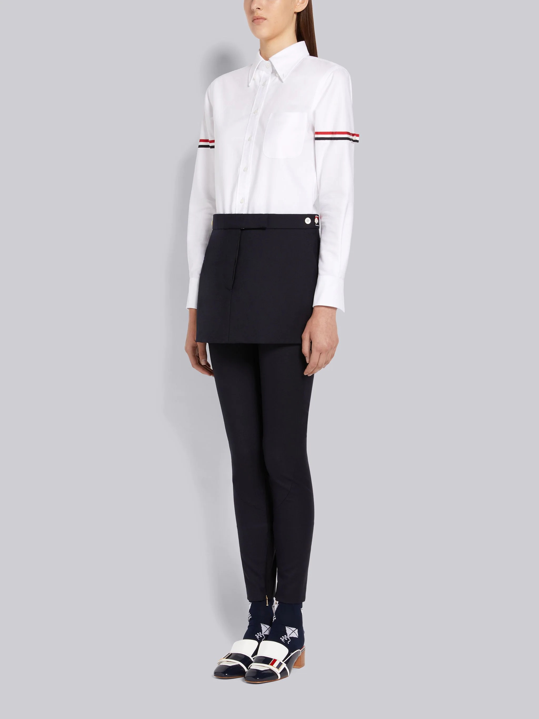 Navy Super 120's Twill Stripe Armband Backstrap Skirt Mini Shirtdress - 2