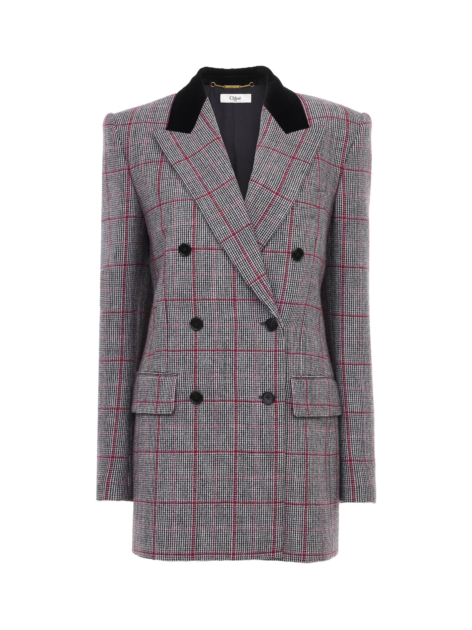 DOUBLE-BREASTED TAILORED JACKET IN WOOL CHECK - 1
