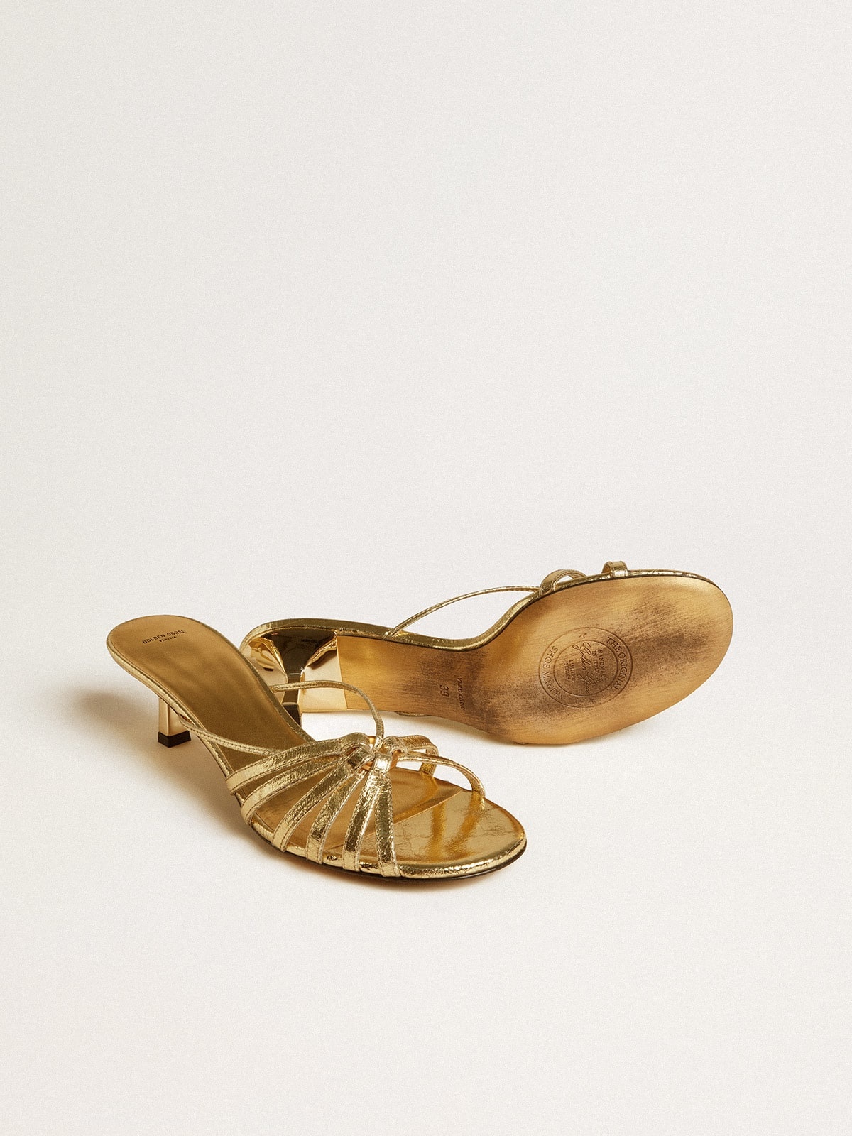 Nico kitten heel sandals in metallic gold leather - 4