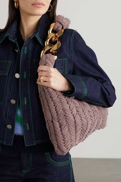 JW Anderson Chain-embellished crocheted cotton shoulder bag outlook