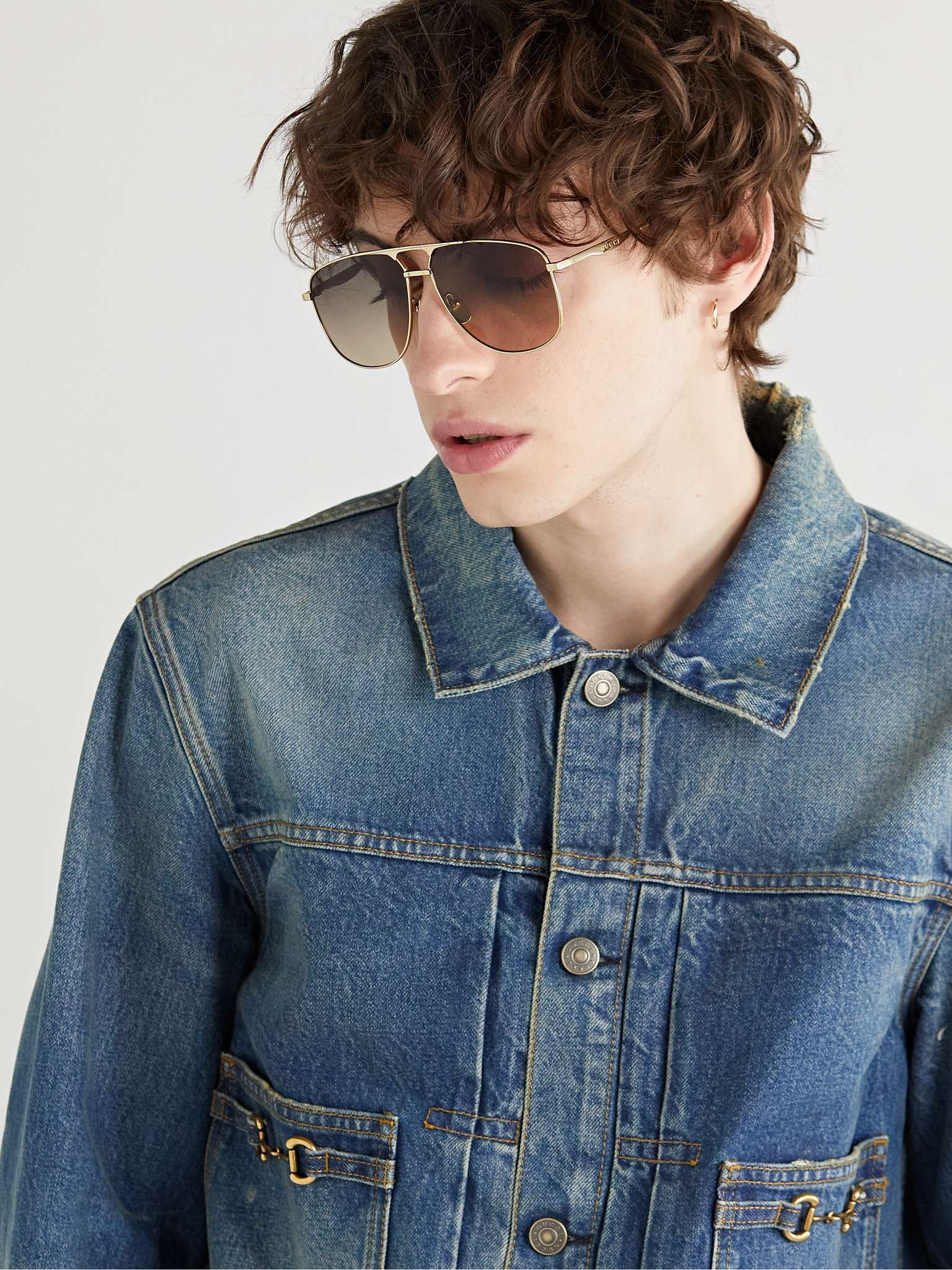 GUCCI Aviator-Style Gold-Tone Sunglasses | REVERSIBLE