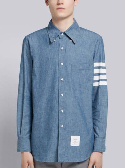 Thom Browne Blue Chambray Printed 4-bar Nametag Straight Fit Shirt outlook