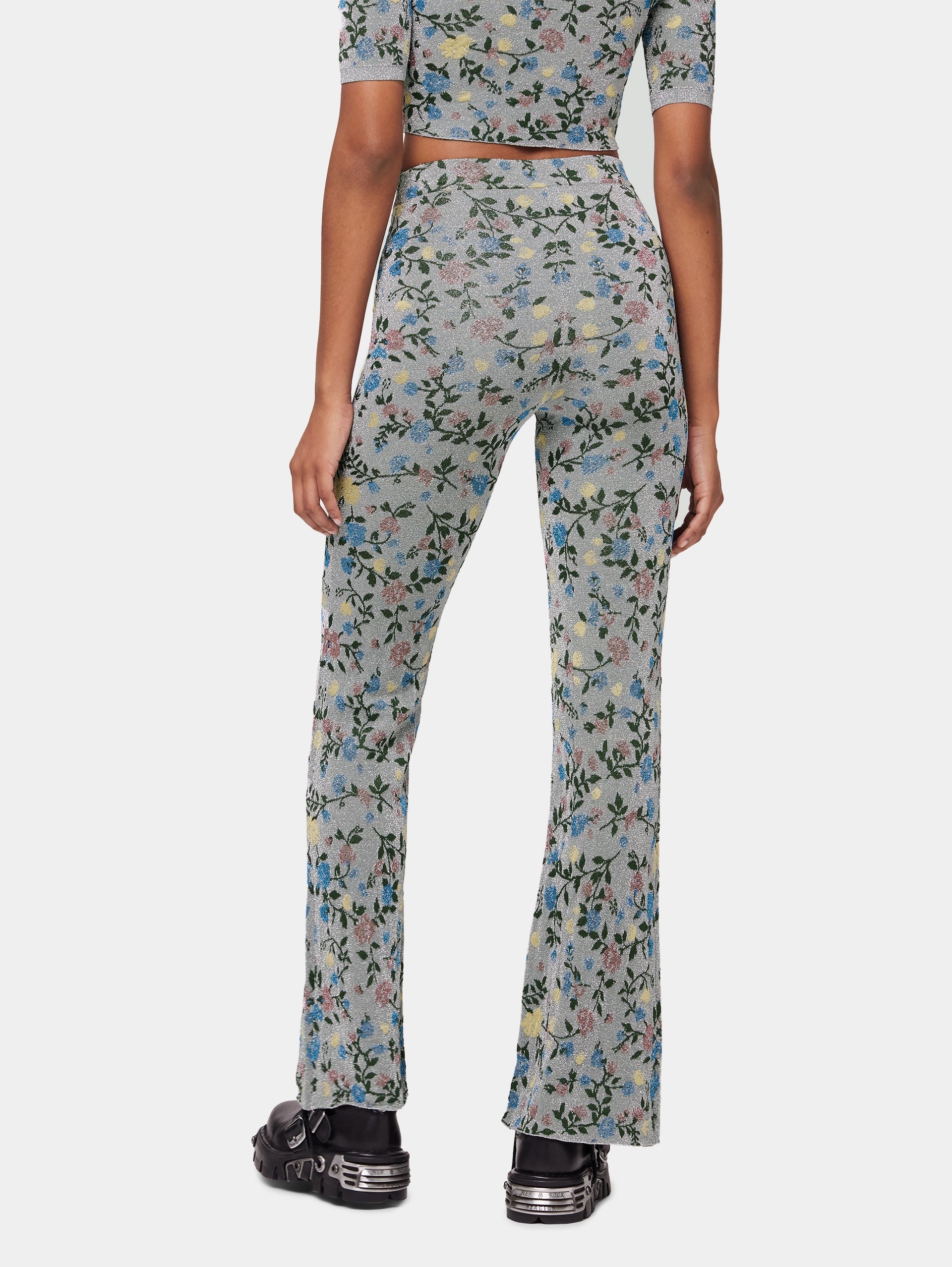METALLIC FLORAL HIGH-RISE FLARED PANTS - 4