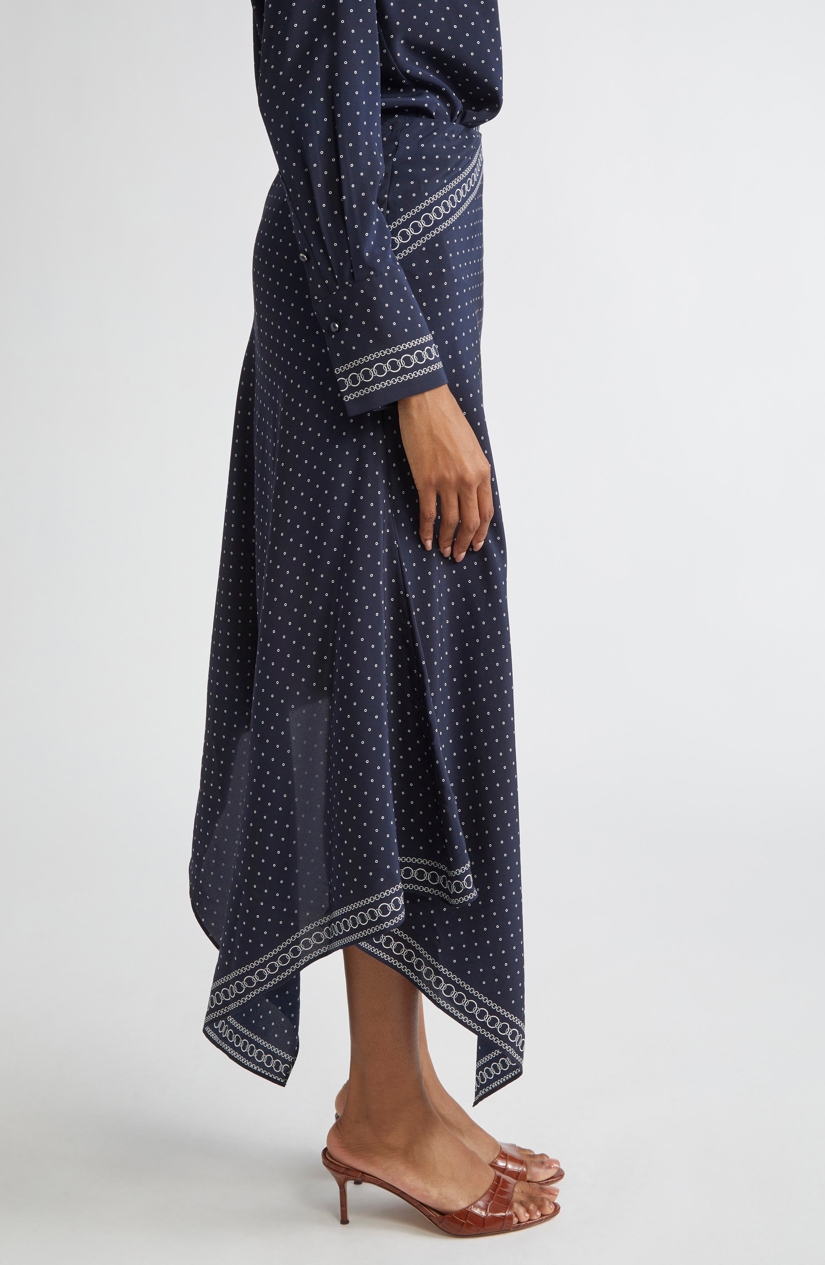 Veronica Beard Hartley Mixed Print Asymmetric Stretch Silk Skirt in Navy Multi at Nordstrom - 4