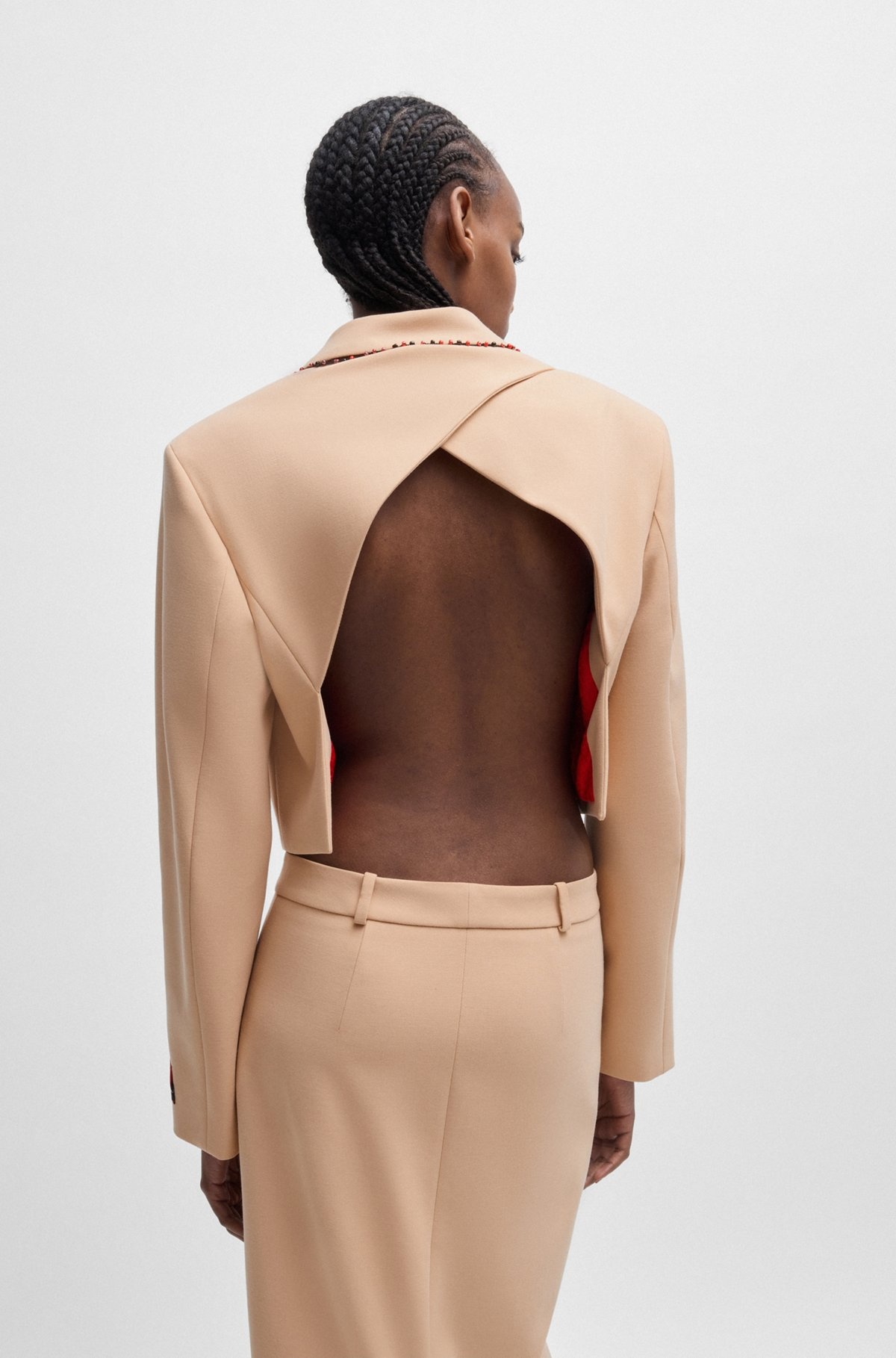 HUGO X LES BENJAMINS REGULAR-FIT CROPPED JACKET WITH BEADED TRIM - 4