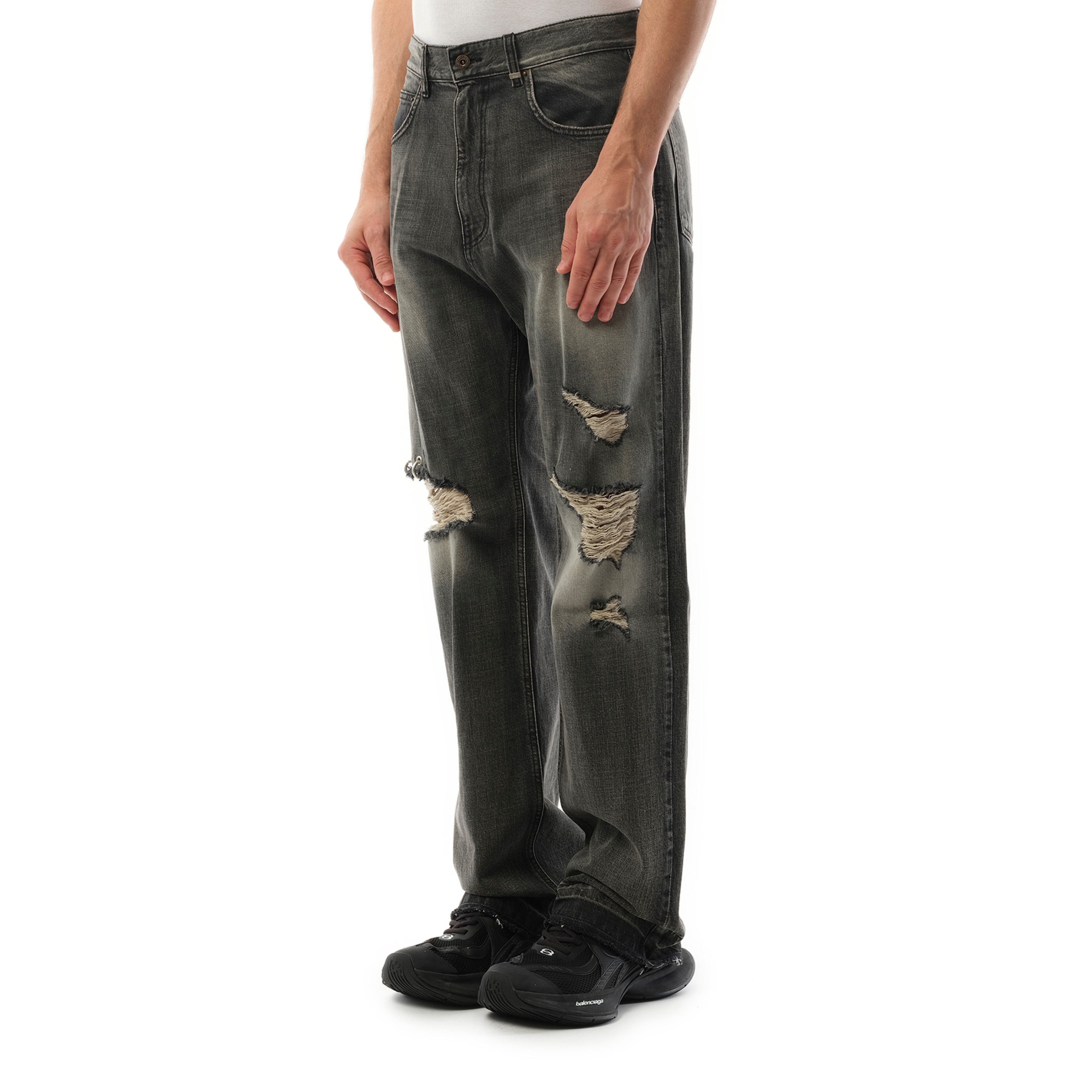 Distressed Denim Trousers in Black - 5