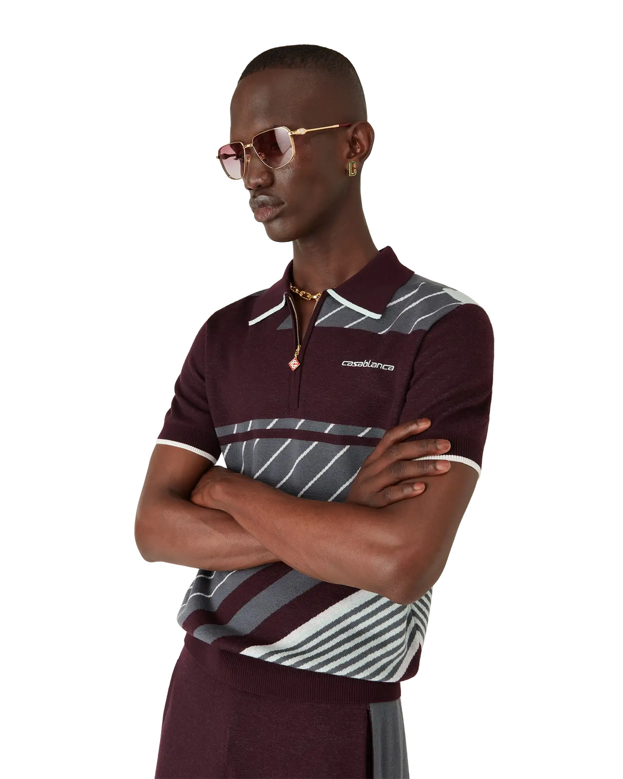 Merino Diagonal Tennis Polo | Casablanca Paris - 3
