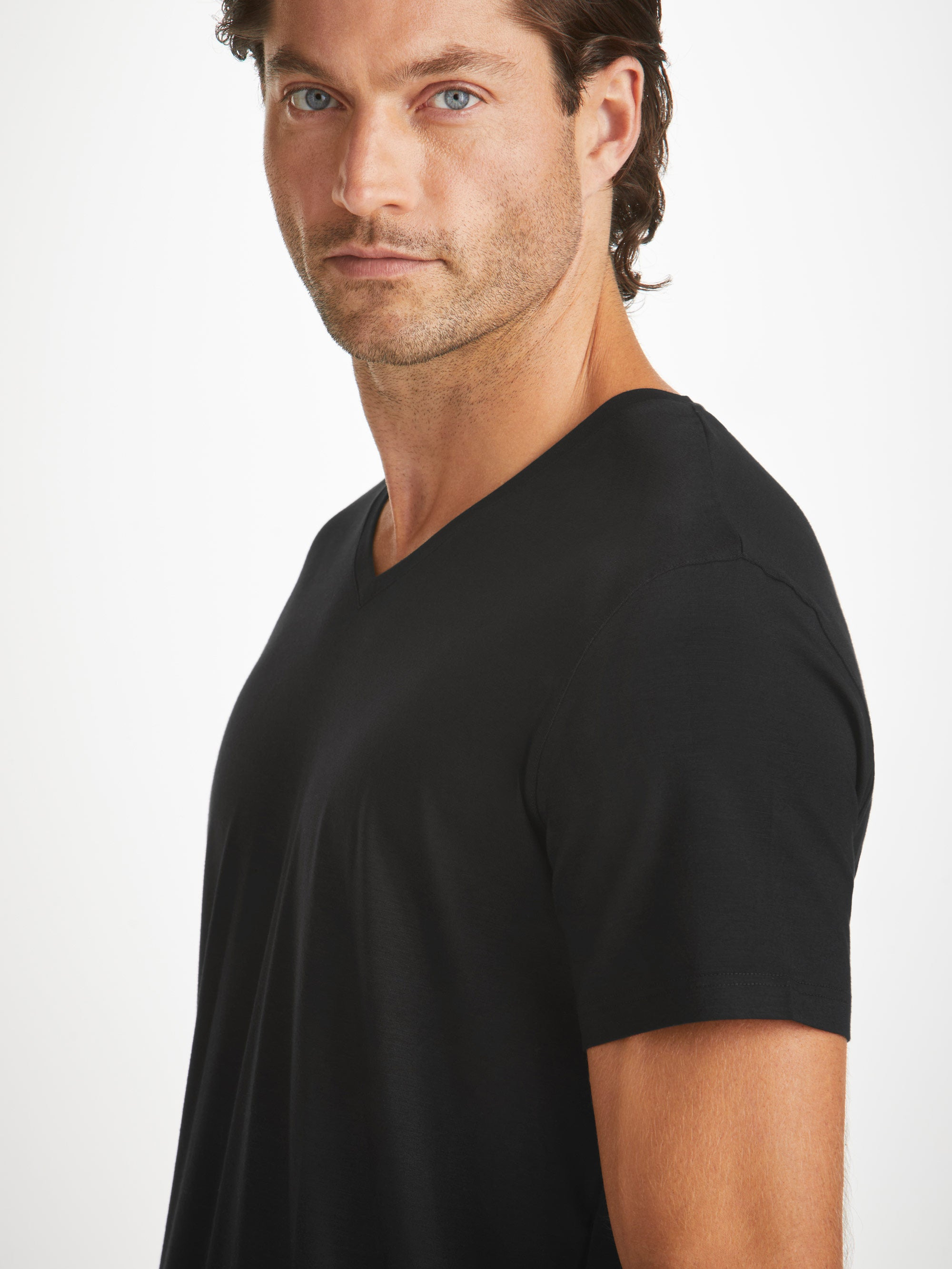 Men's V-Neck T-Shirt Basel Micro Modal Stretch Black - 7