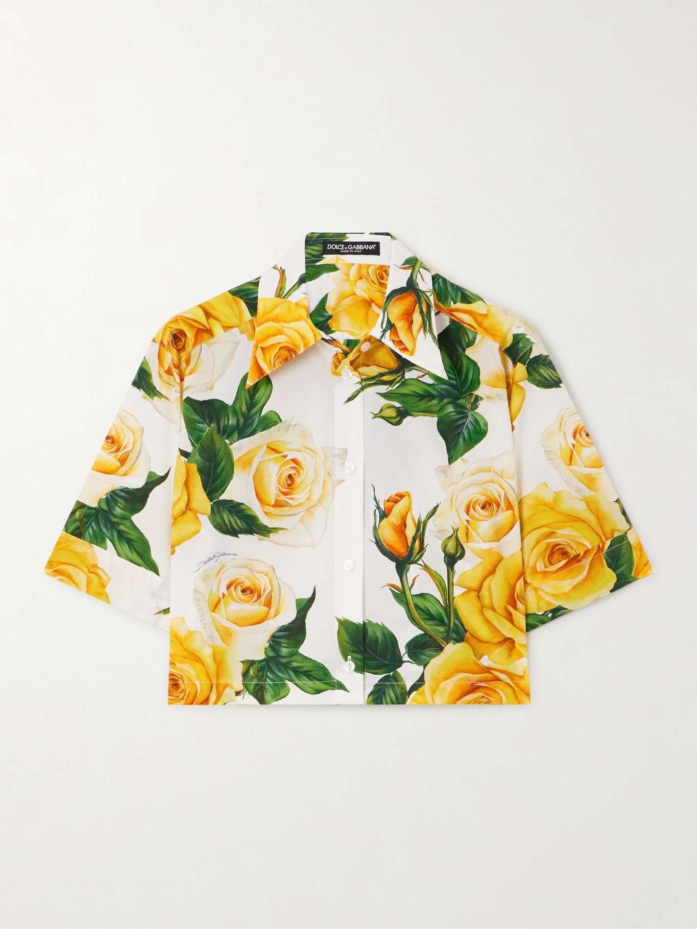 Cropped floral-print cotton-poplin shirt - 1