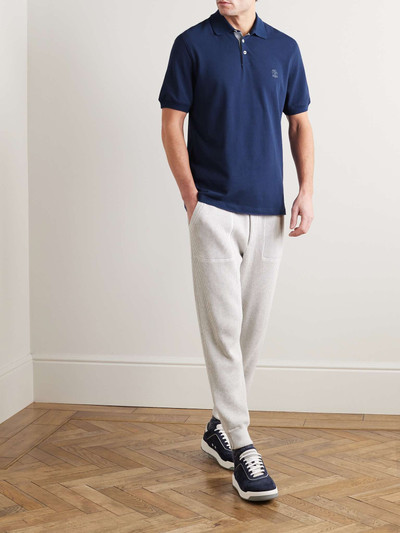 Brunello Cucinelli Logo-Print Cotton-Piqué Polo Shirt outlook