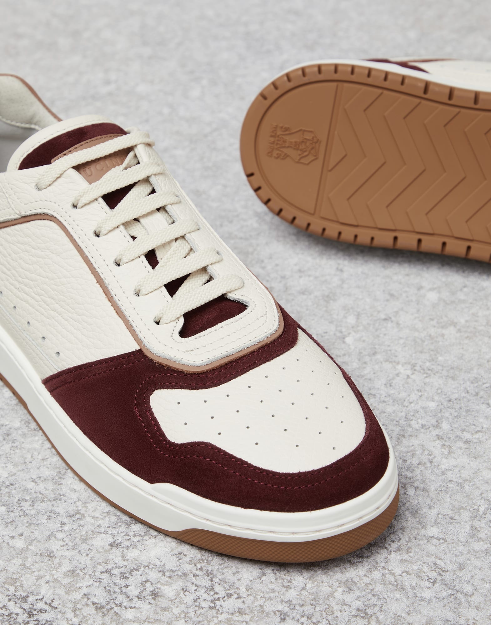 Grained calfskin and washed suede basket sneakers - 3