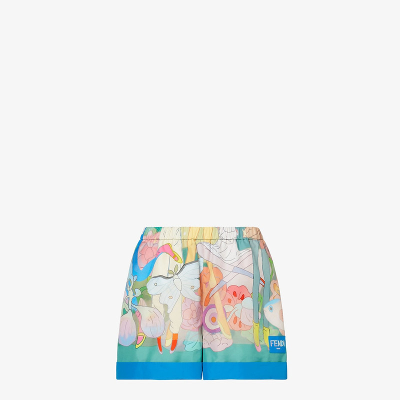 Fantastic Fendi Future Shorts Turquoise and green printed nylon shorts 1