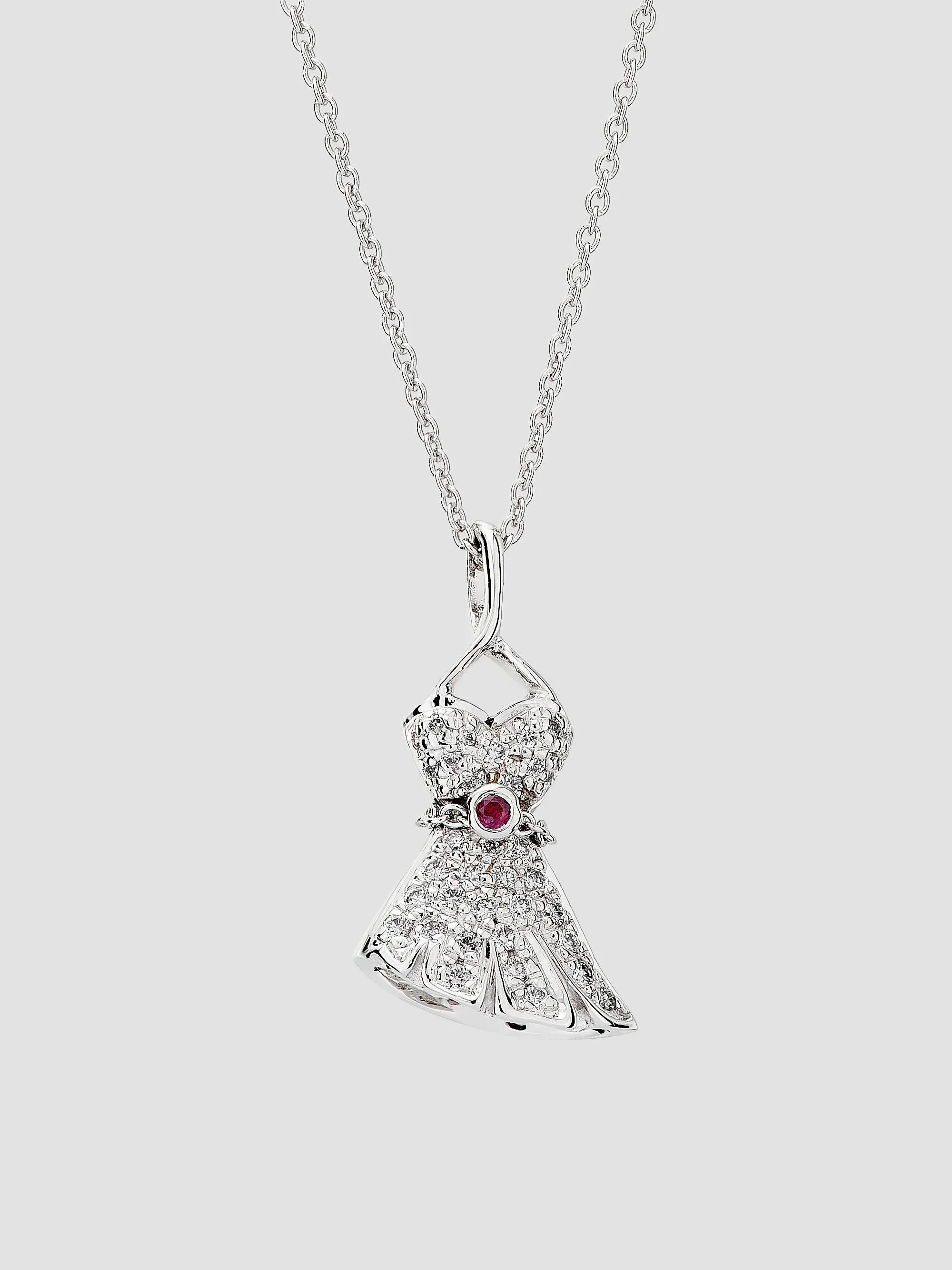 Women's Tiny Treasures 18K White Gold, 0.13 TCW Diamond & Ruby Little Black Dress Pendant Necklace - - 1