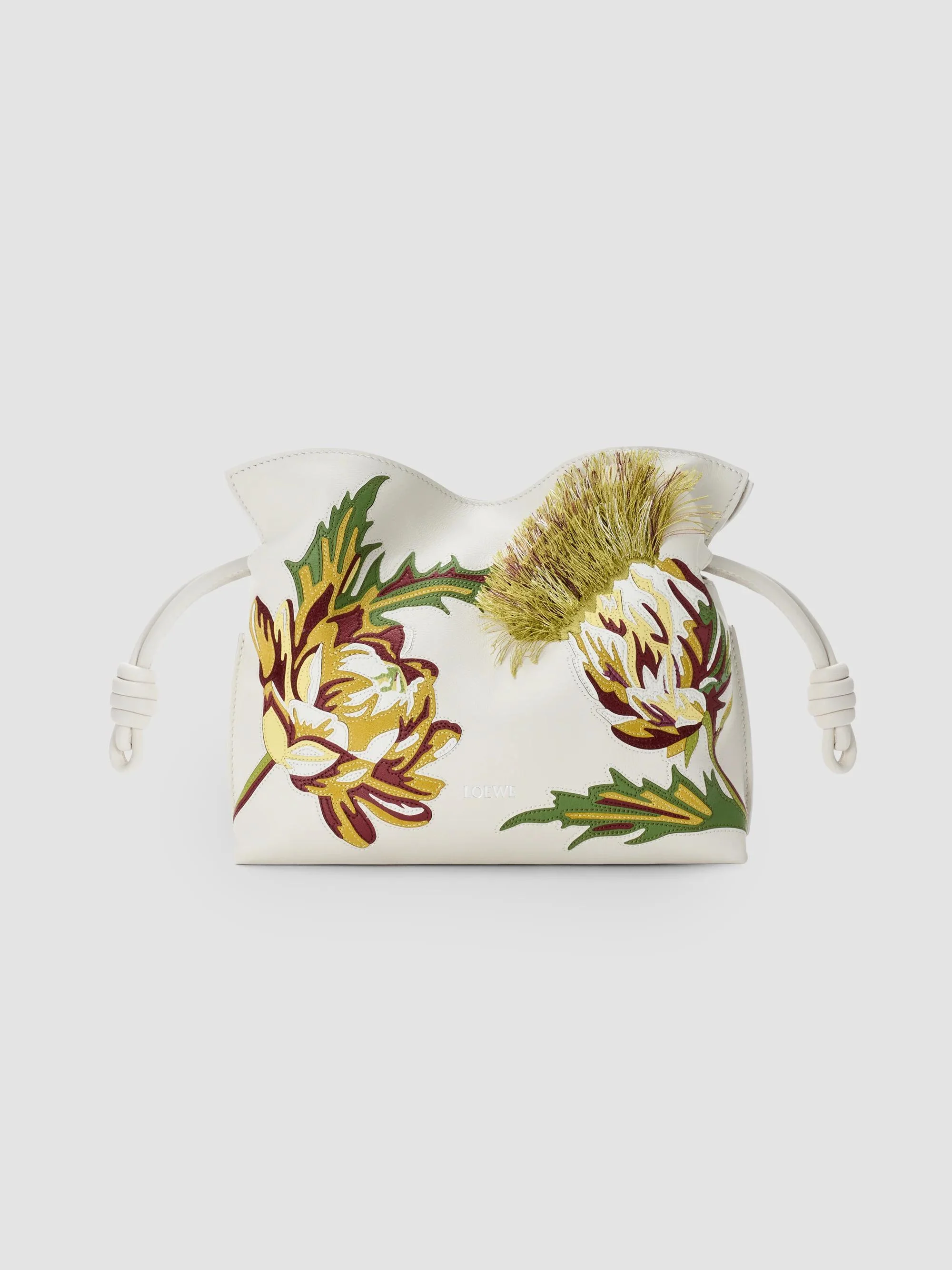 Women's x Paula's Ibiza Flamenco Mini Intarsia Leather Clutch - Soft White - 1