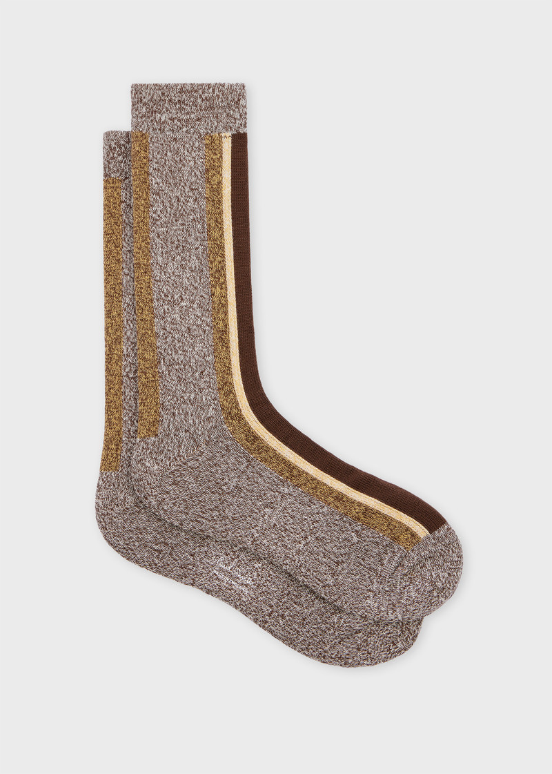 Brown Cotton-Blend Vertical Stripe Socks 1