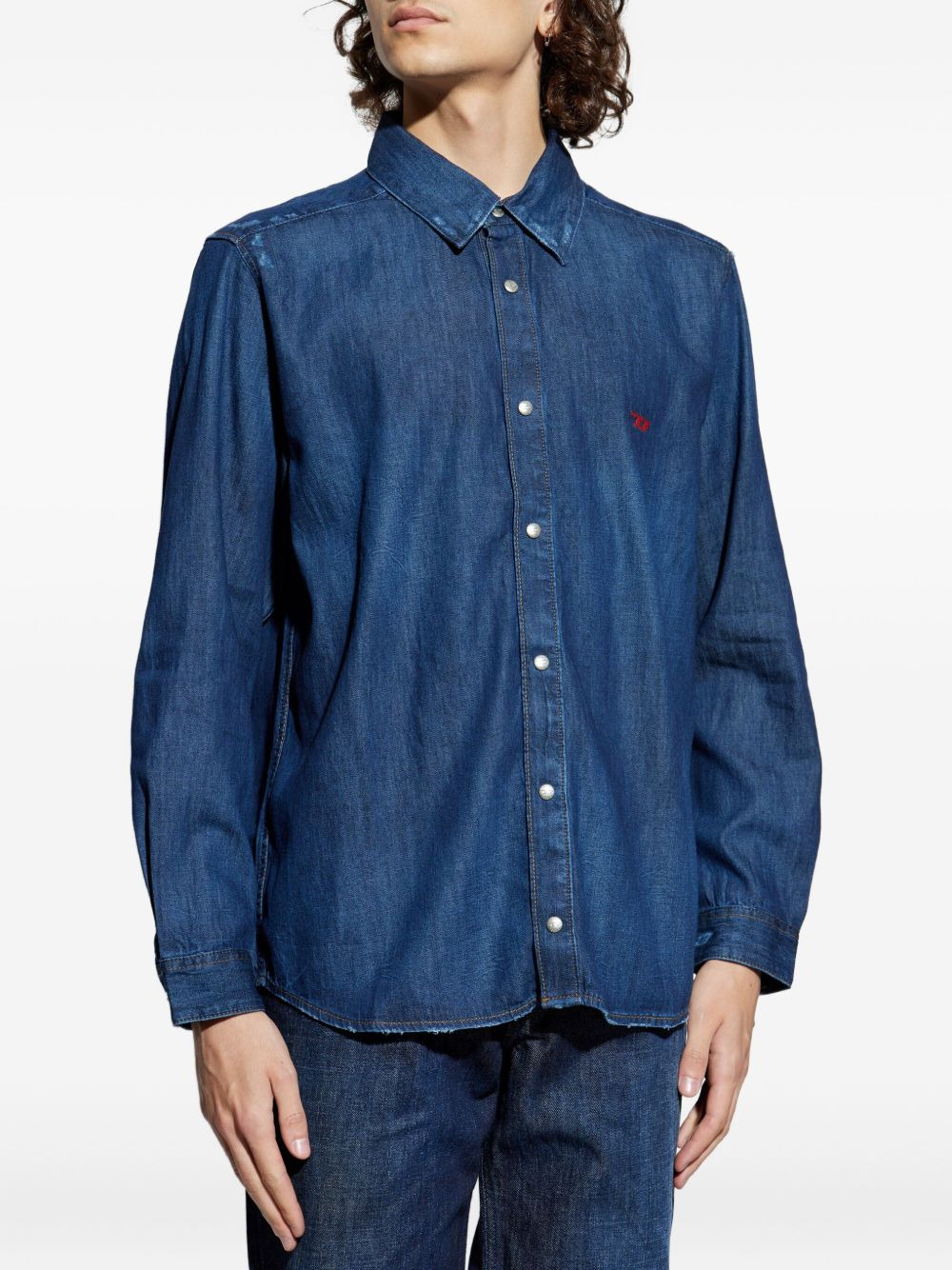 D-Simply embroidered-logo denim shirt - 3