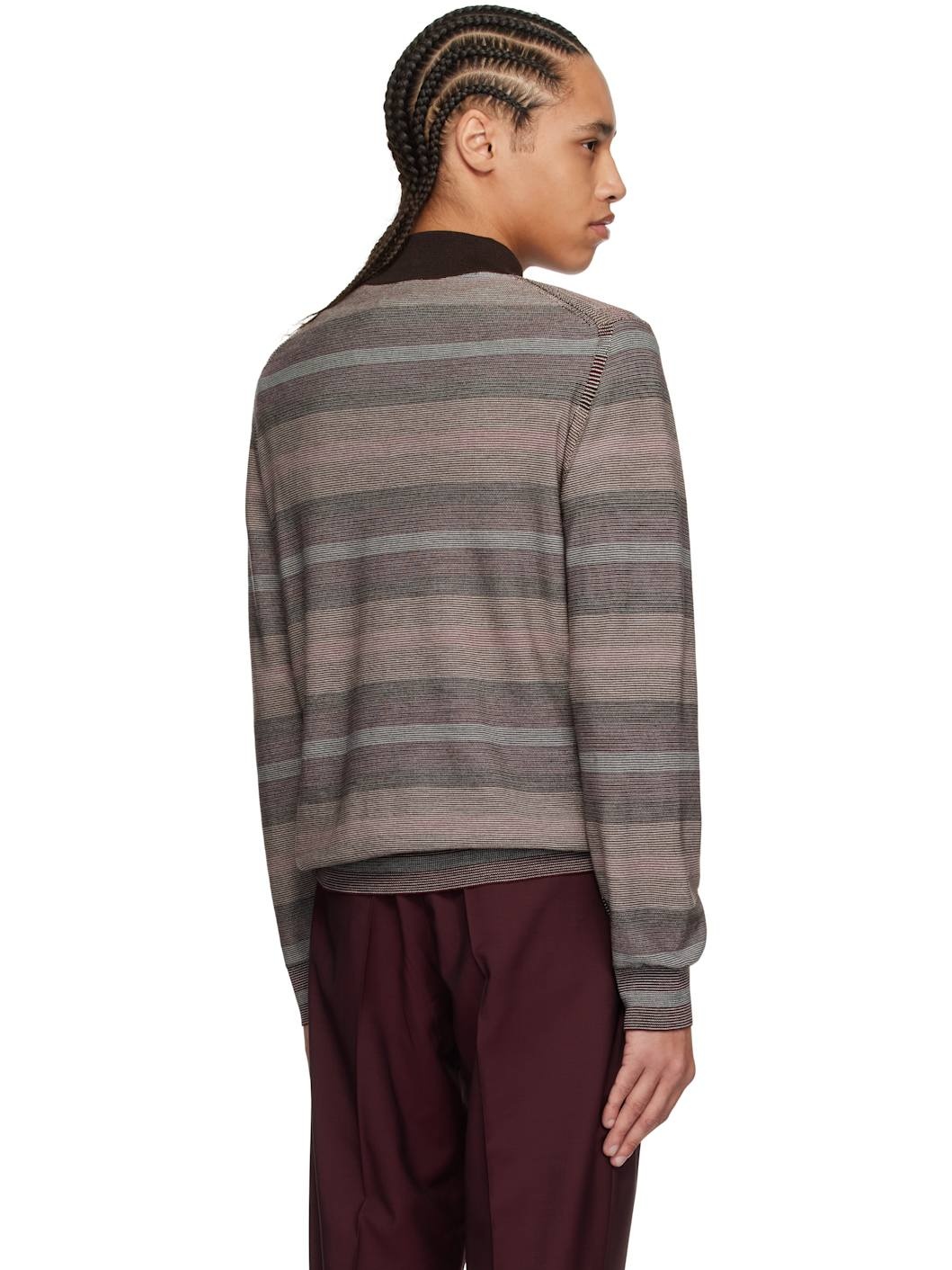 Brown Hazy Stripe Zip Sweater - 3