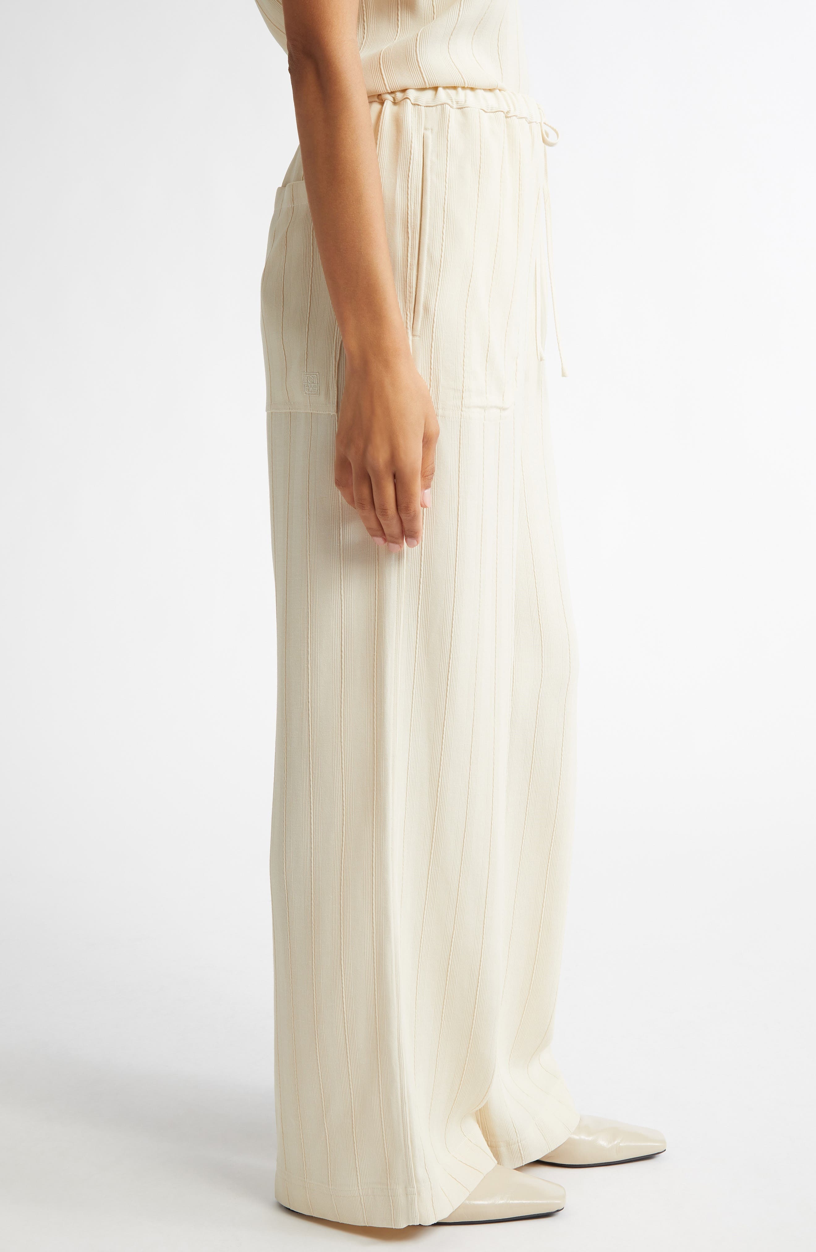 TOTEME Woven Stripe Drawstring Trousers in Ecru at Nordstrom - 3