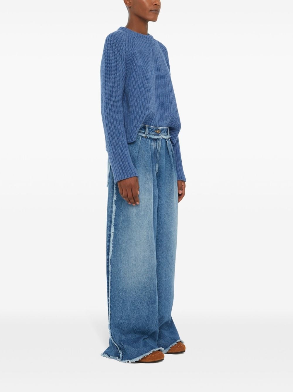 fringed wide leg jeans - 4