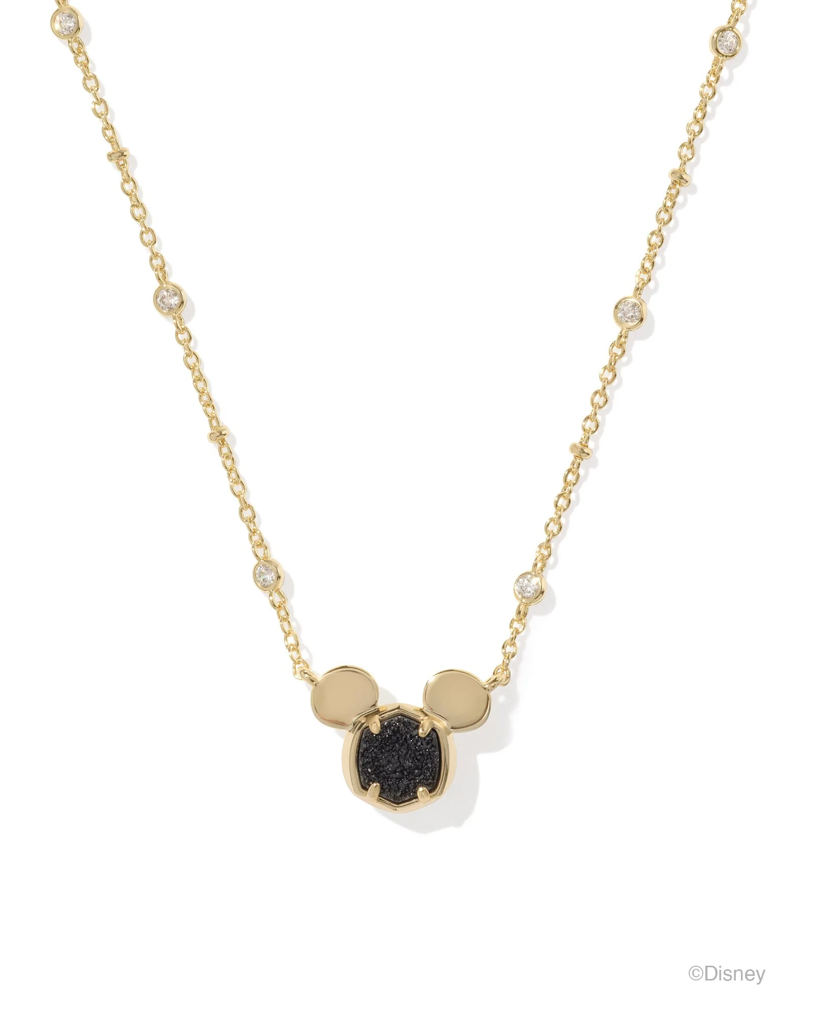 Disney | Kendra Scott Gold Mickey Mouse Short Pendant Necklace in Black Drusy - 1