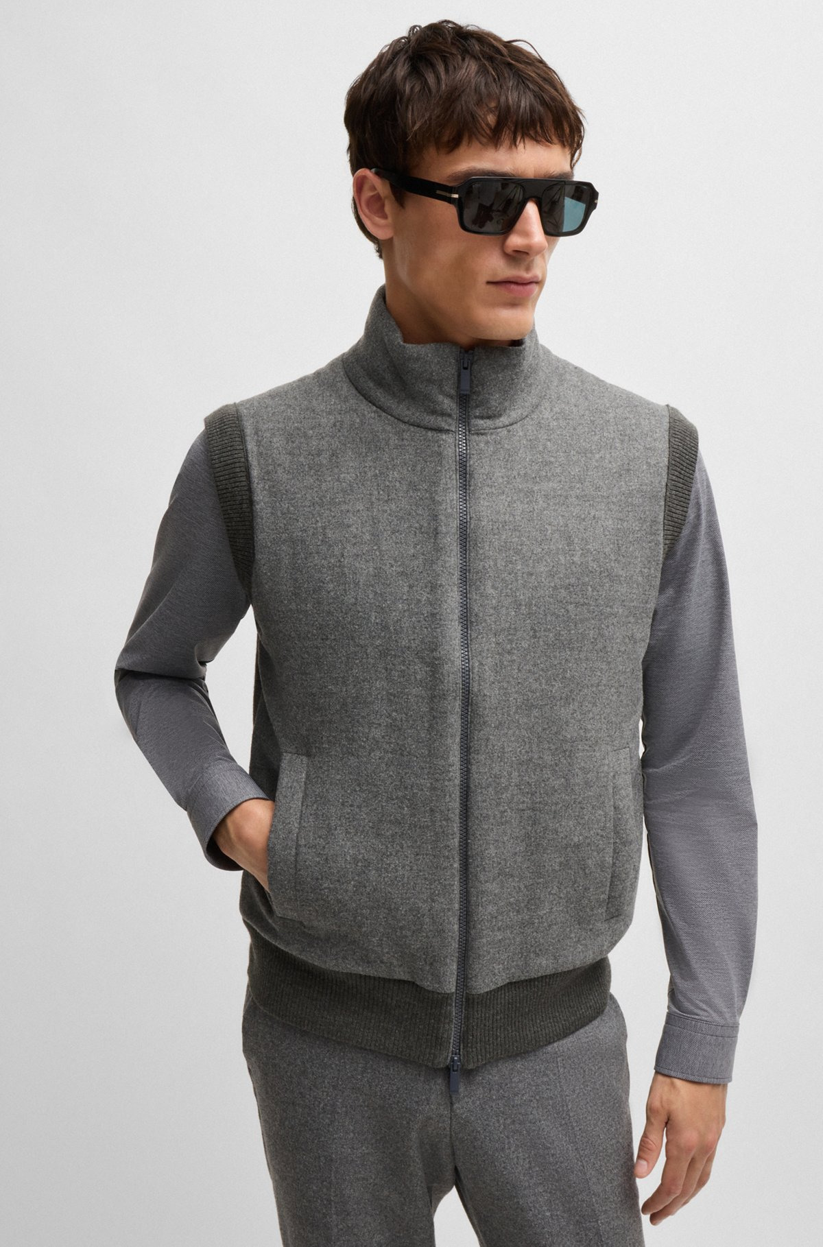 REGULAR-FIT GILET WITH BRUSHED-FLANNEL FRONT - 2