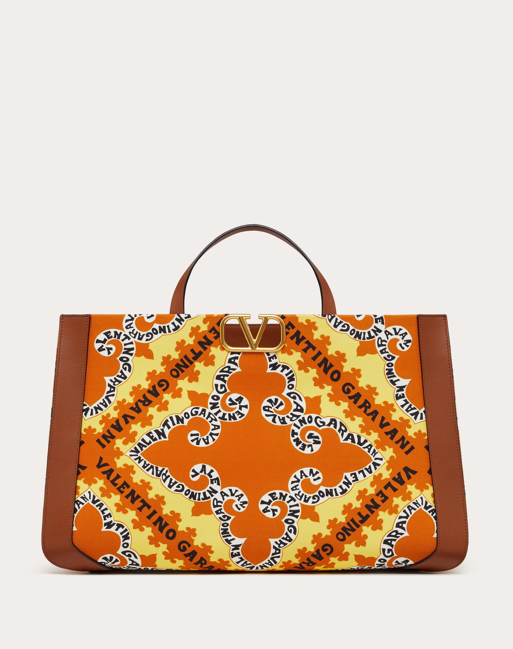 VLOGO SIGNATURE CANVAS HANDBAG WITH MINI BANDANA PRINT - 1