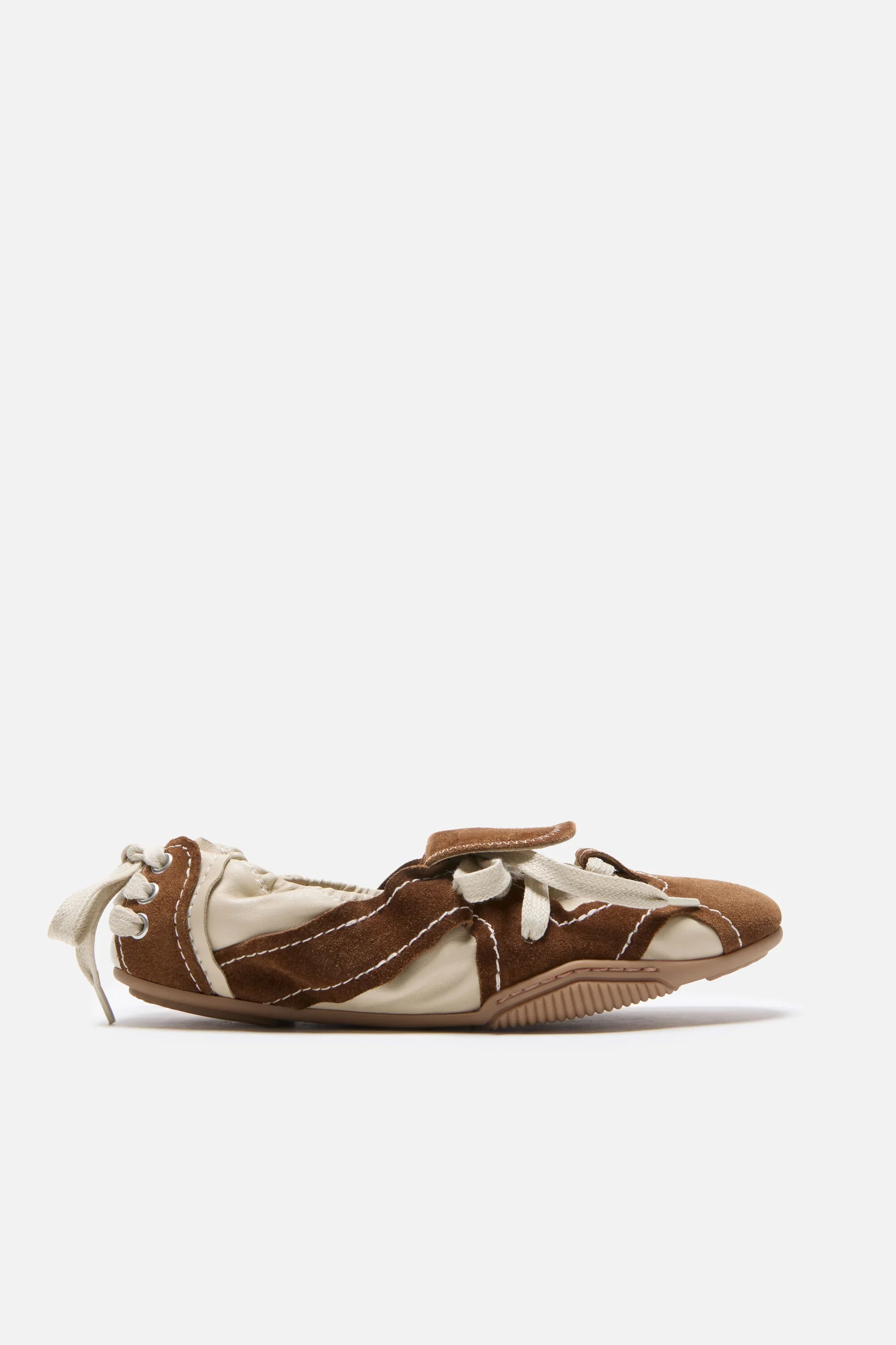 Suede lace-up shoes - Off white/brown - 1