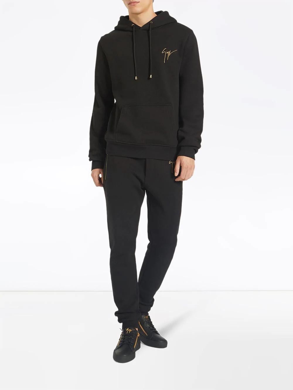 embroidered logo drawstring hoodie - 2