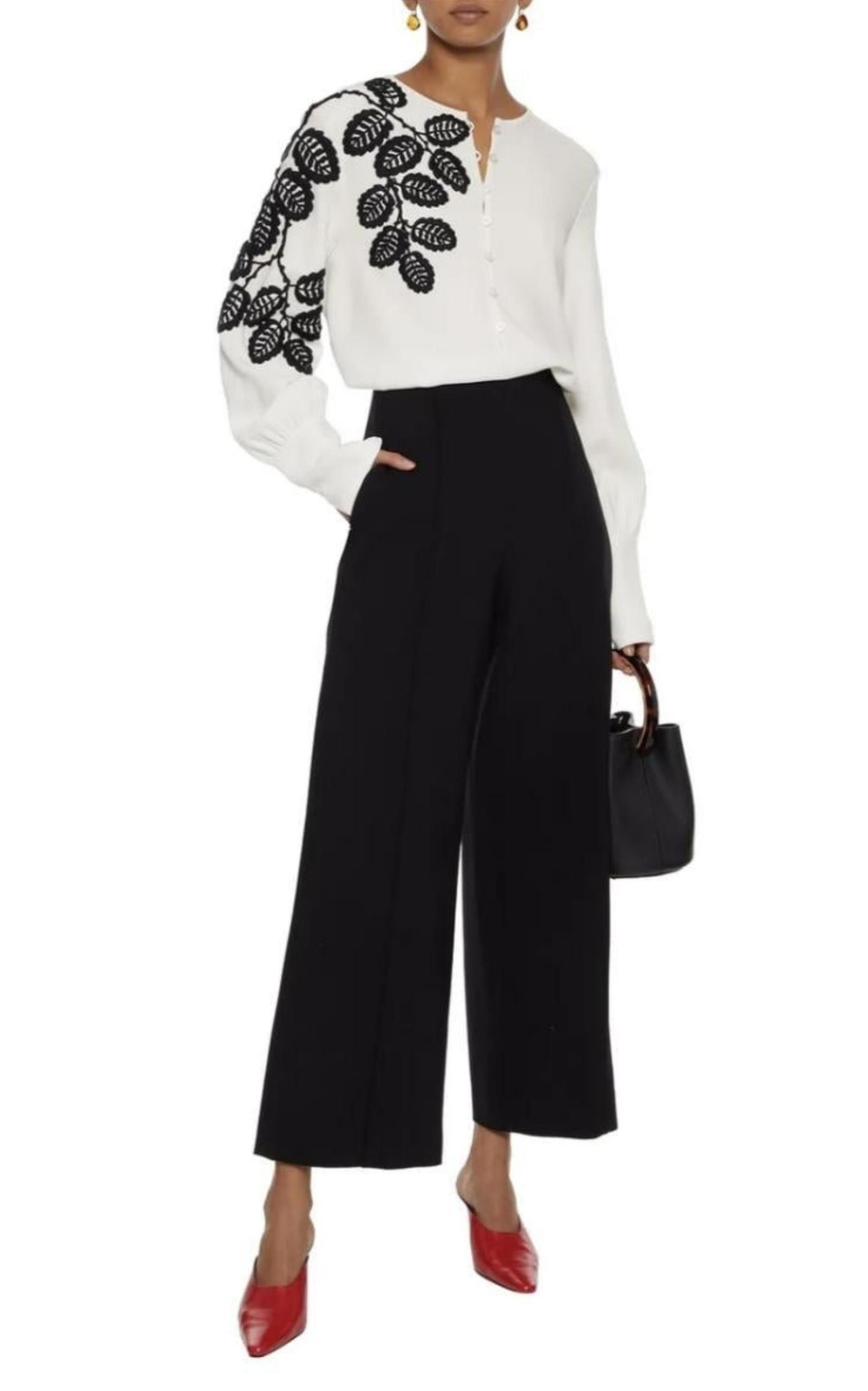 Leaf Embroidered Silk Blouse - 2