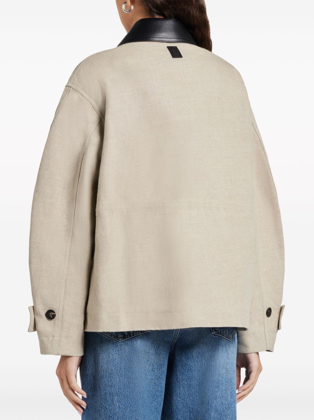 contrasting-collar linen jacket - 4