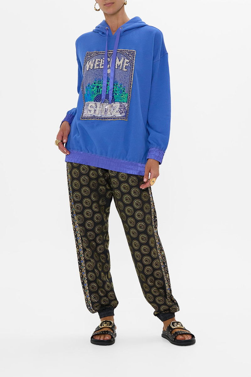CAMILLA SILK BAND OVERSIZED HOODIE WITH POCKETS- BLUE outlook