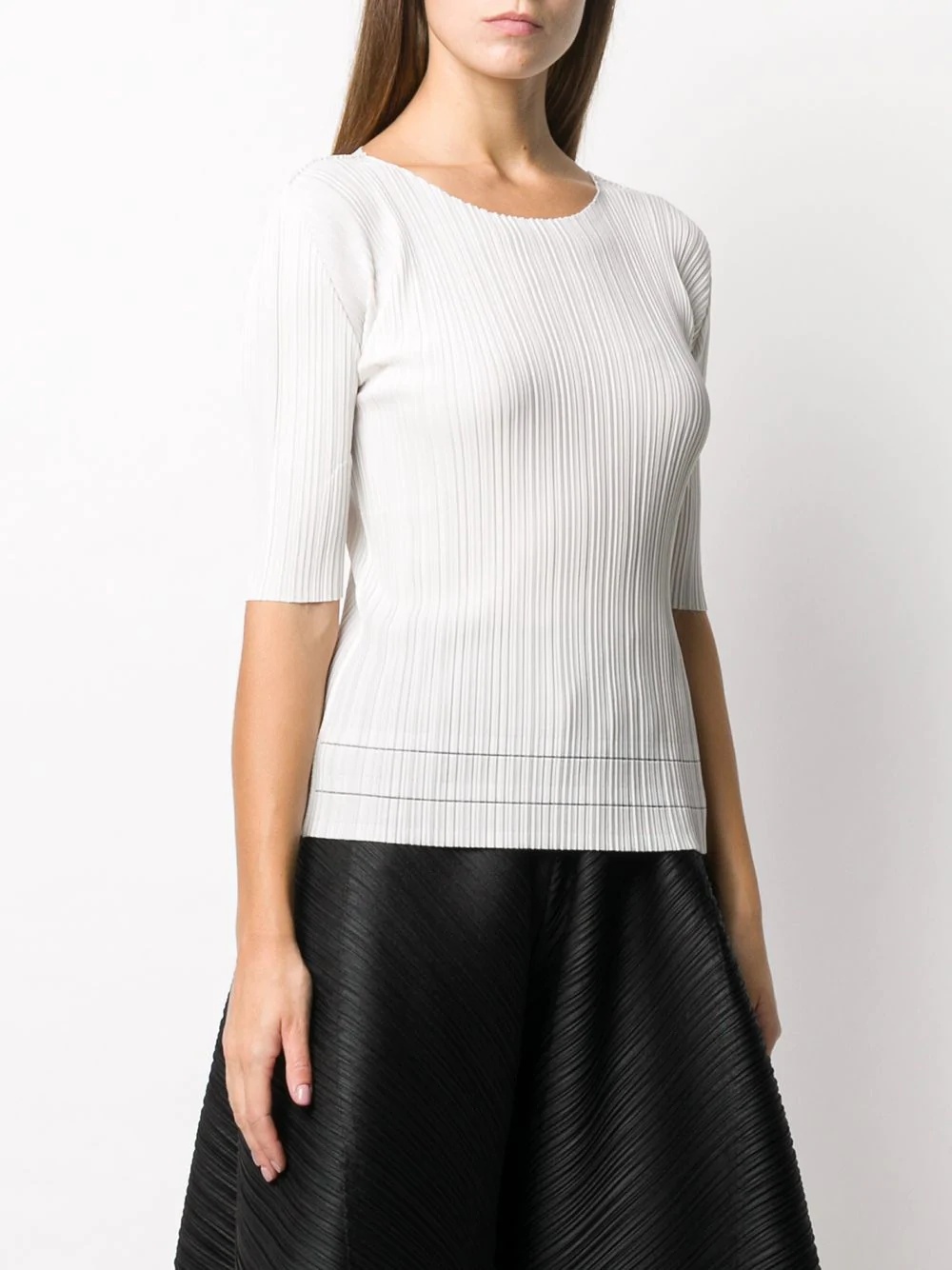 pleated cropped sleeve top - 3