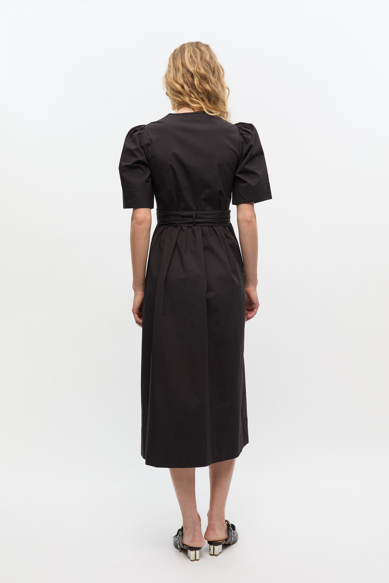 BLACK STRETCH COTTON DRESS - 4