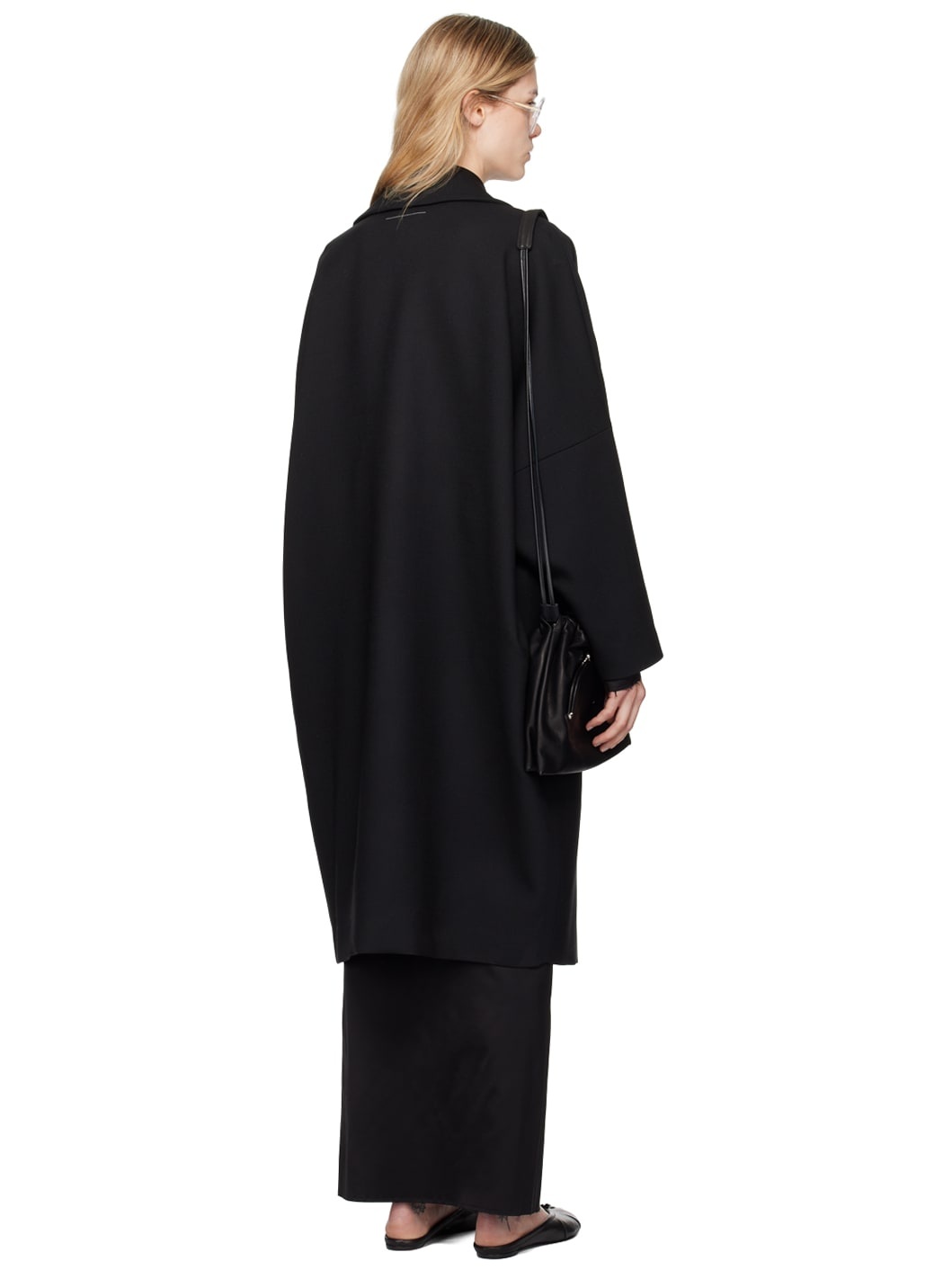 Black Dropped Shoulders Coat - 3