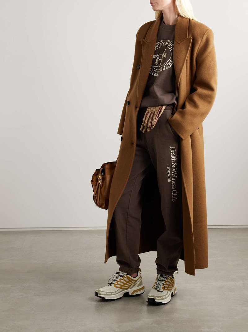 Sporty & Rich Printed cotton-jersey track pants Chocolate outlook