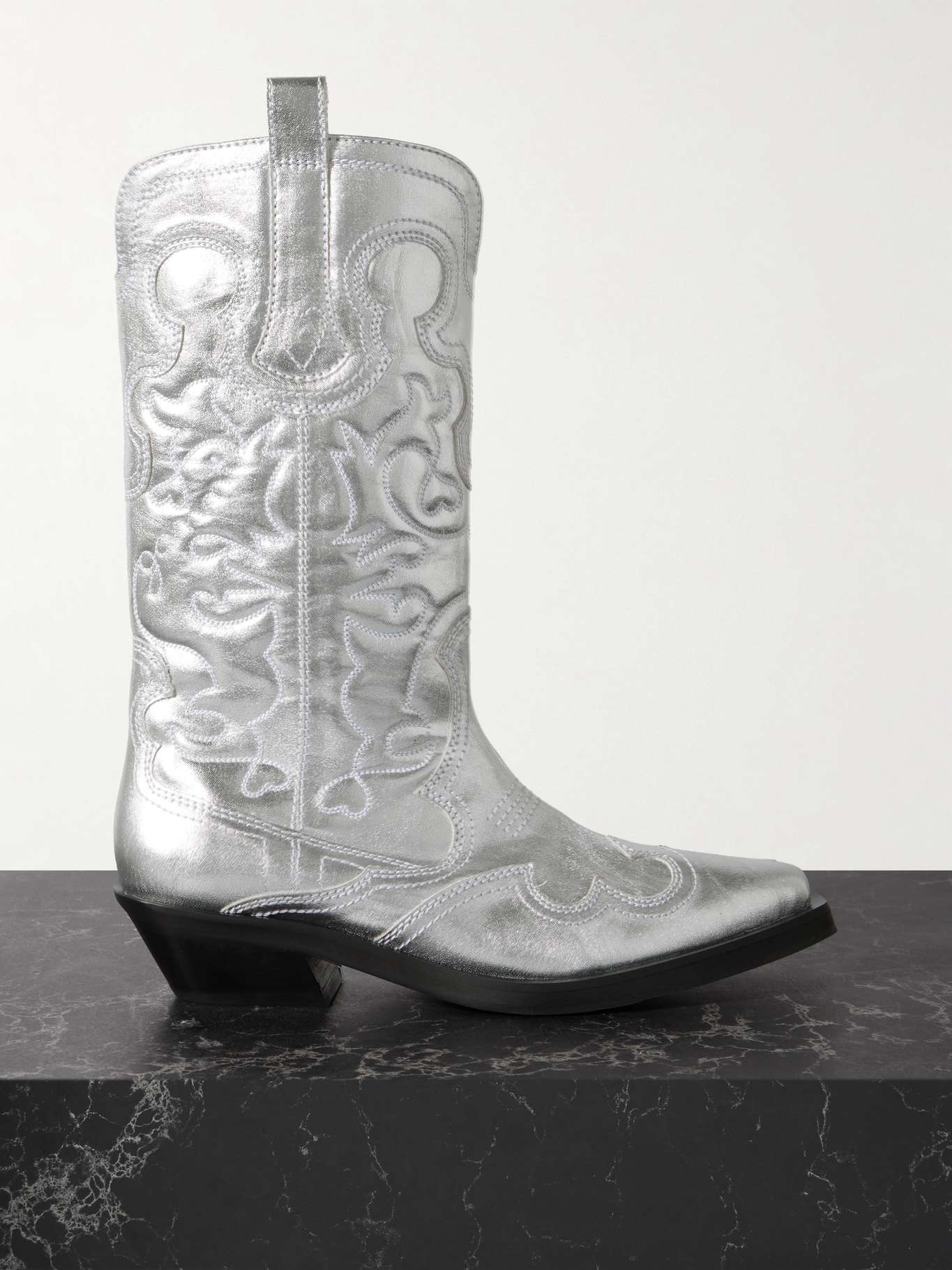 Embroidered metallic recycled leather cowboy boots - 1