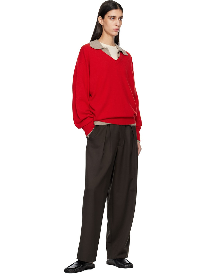 ssstein Red Pure Cashmere Knit V Neck LS Sweater outlook