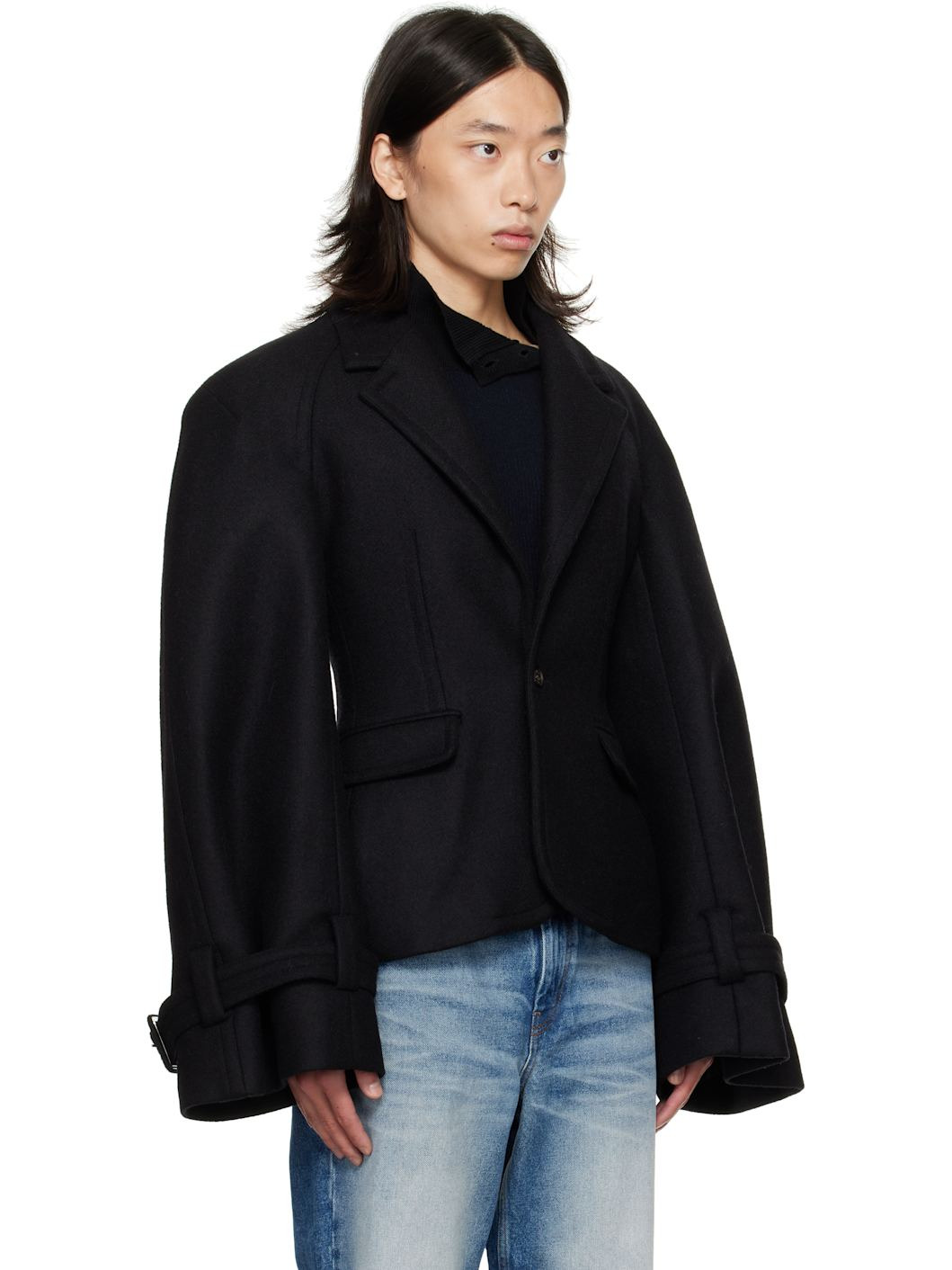 Black Raglan Tailoring Blazer - 2