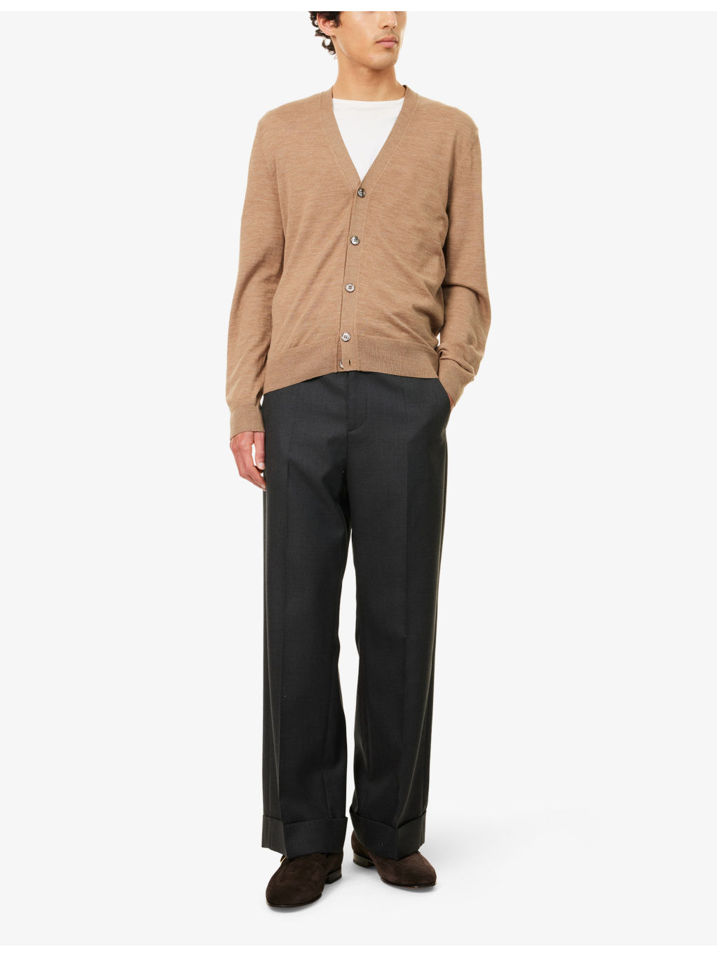 V-Neck Fine-Knit Wool Cardigan - 2