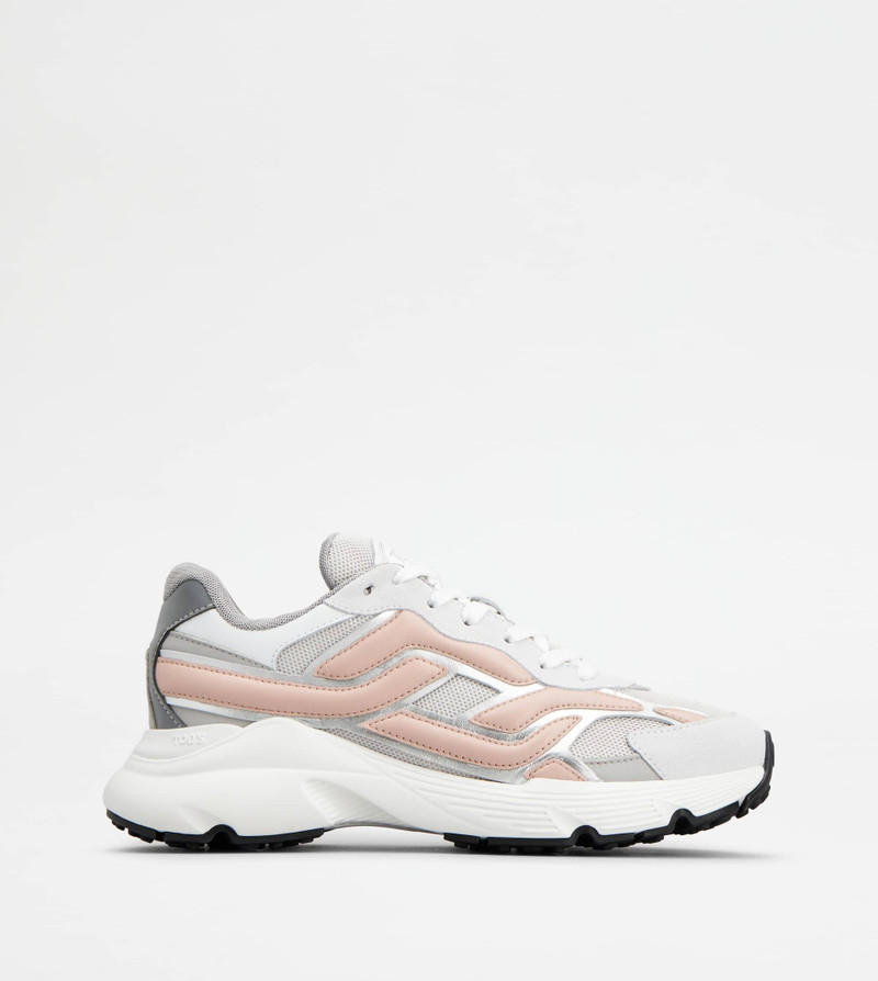 SNEAKERS IN LEATHER AND TECHNICAL FABRIC - GREY, PINK, WHITE - 1