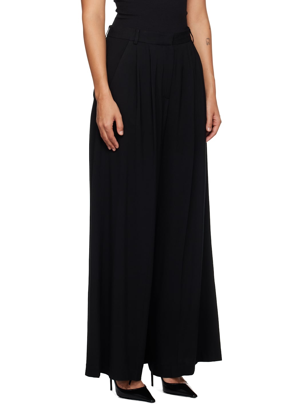 Black Pleats Front Wide Skort - 2