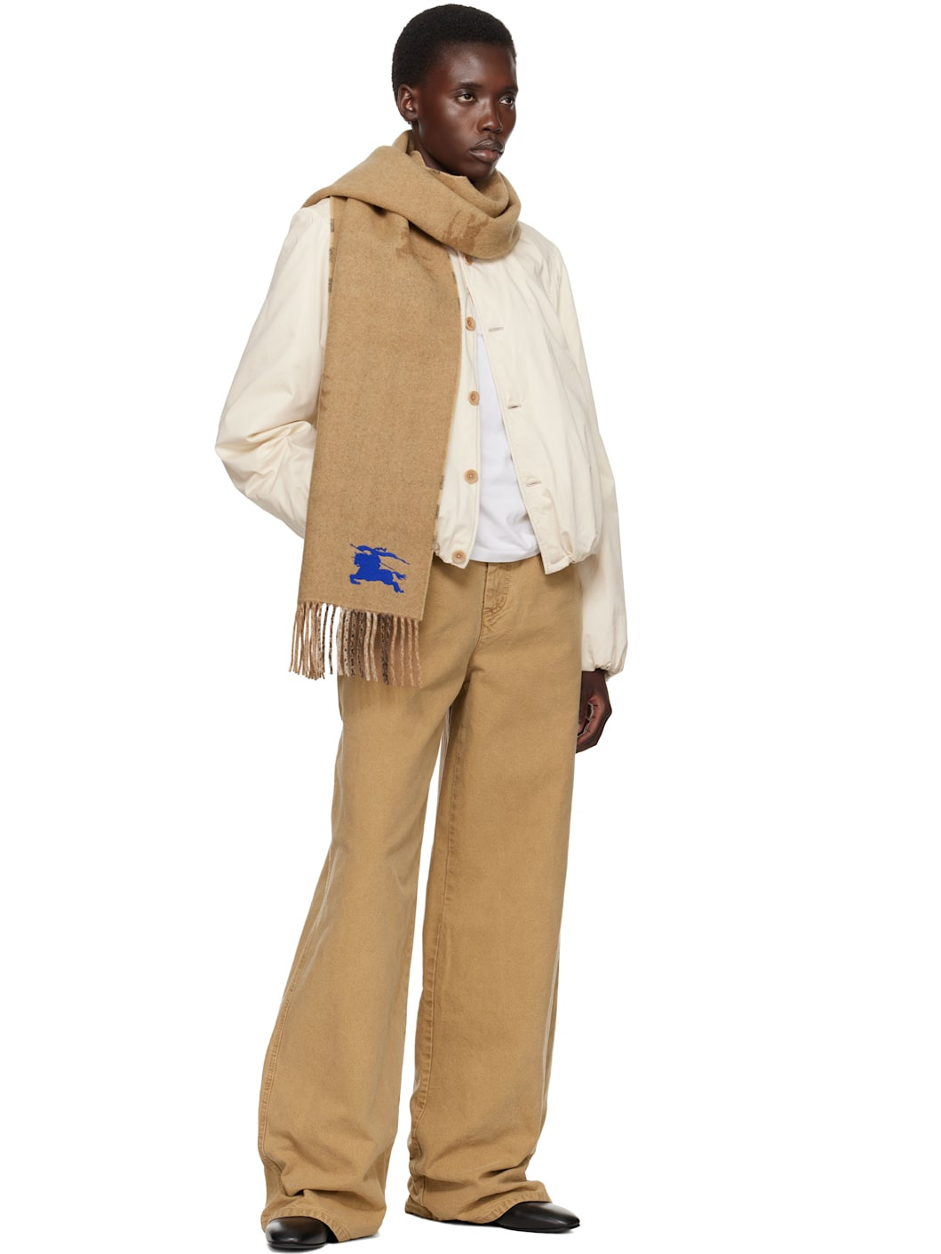 Tan Reversible EKD Check Cashmere Scarf - 3