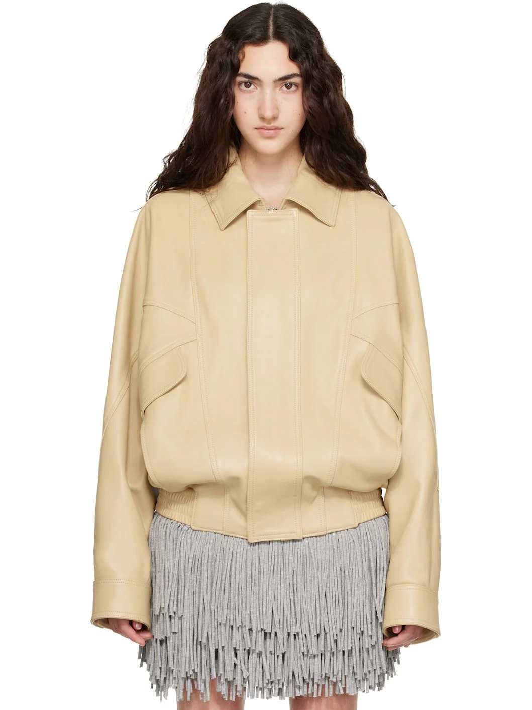 Yellow Leather Bomber Jacket - 1