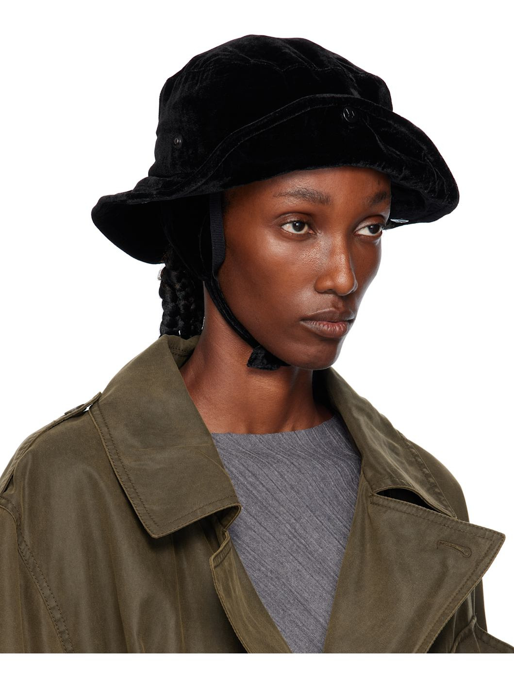 Black Detachable Ear Flap Bucket Hat - 2
