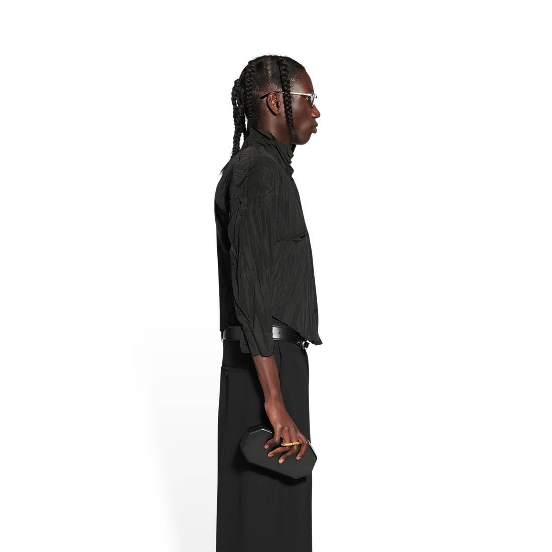 Men's Pleated Shrunk Shirt in Black - 3