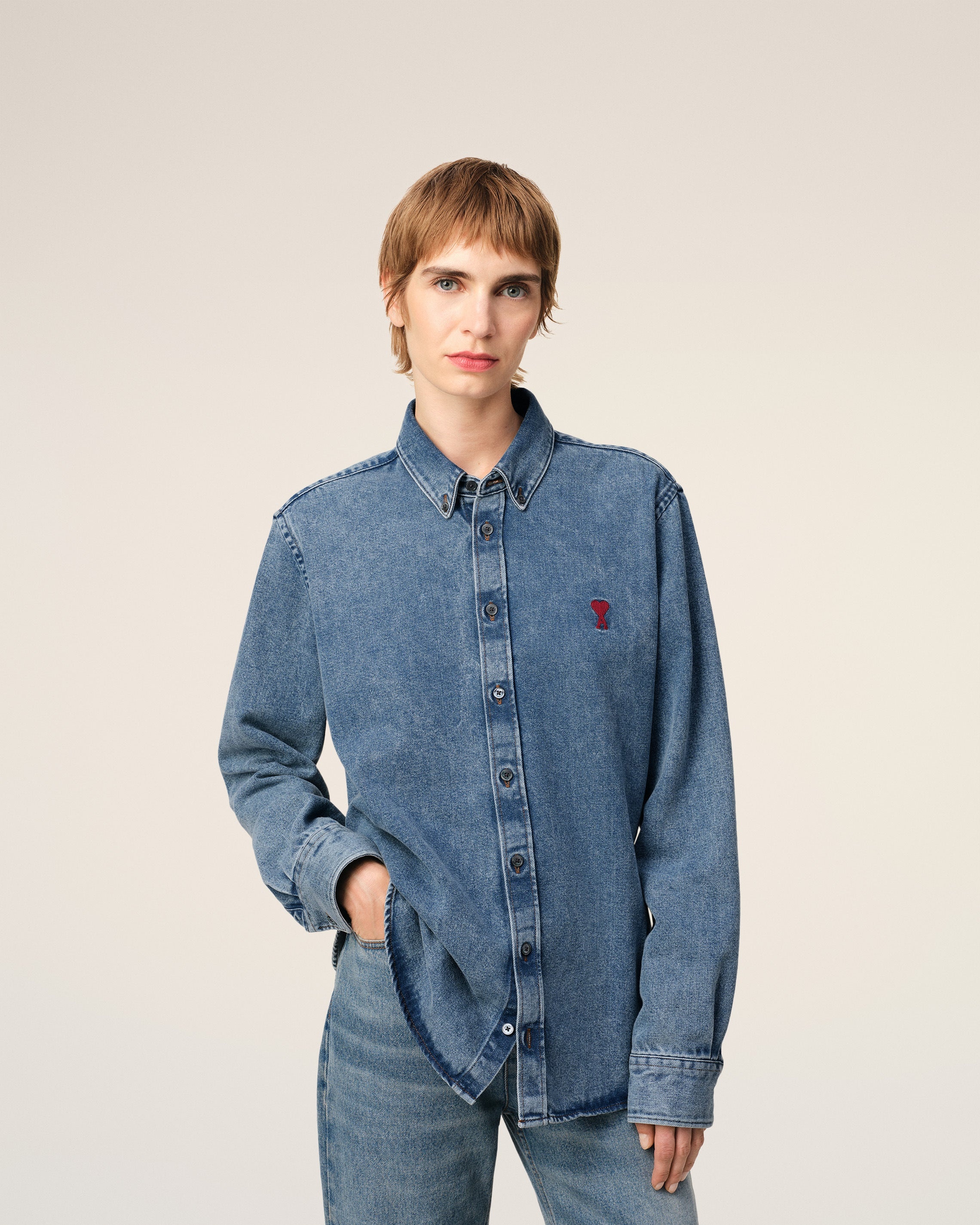 BLUE DENIM BUTTON-DOWN AMI DE COEUR SHIRT - 3