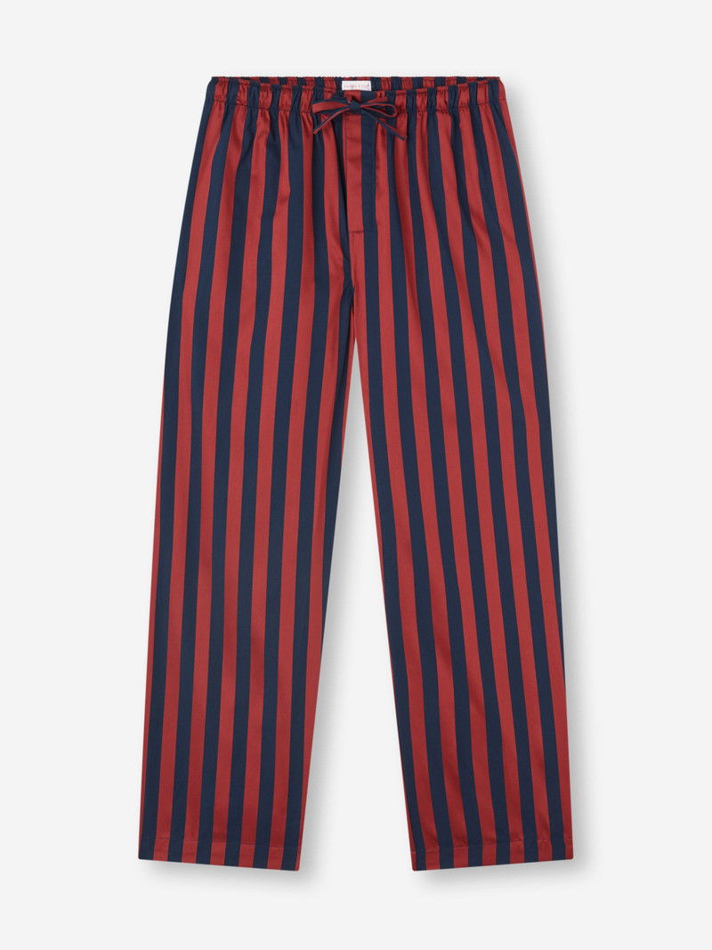 Men's Lounge Pants Royal Cotton Navy Blue & Red Stripe - 1