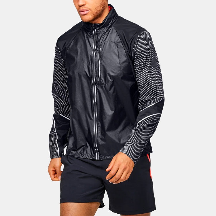 Men's Under Armour Run Impasse Reflect Stripe Pattern Stand Collar Long Sleeves Jacket Black 1350944 - 4