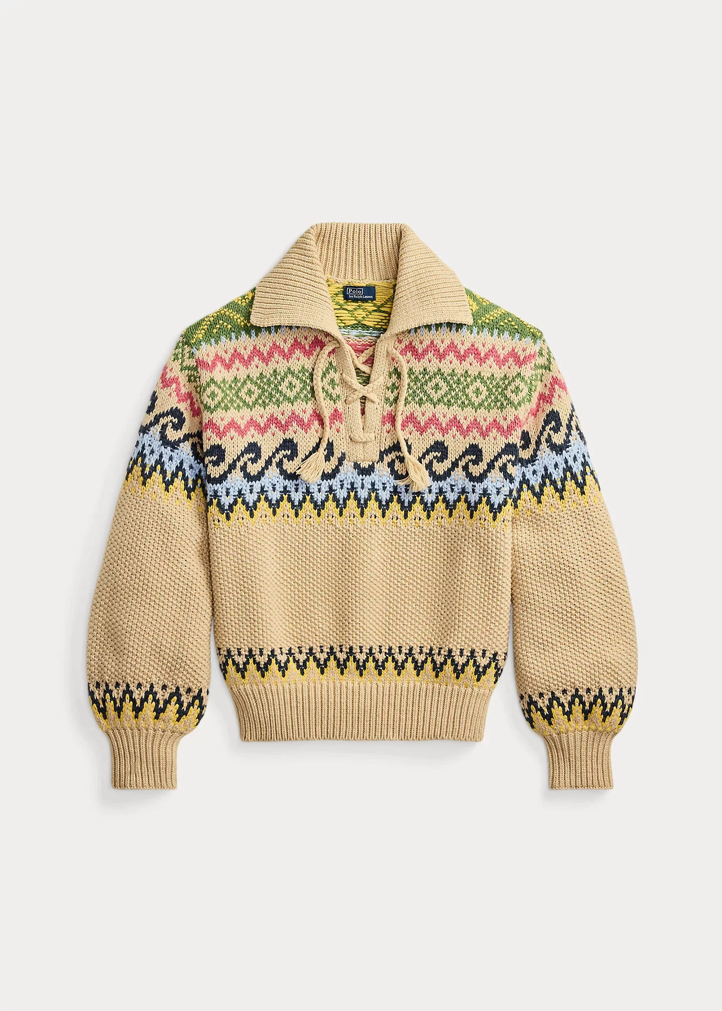 Fair Isle Lace-Up Sweater - 1