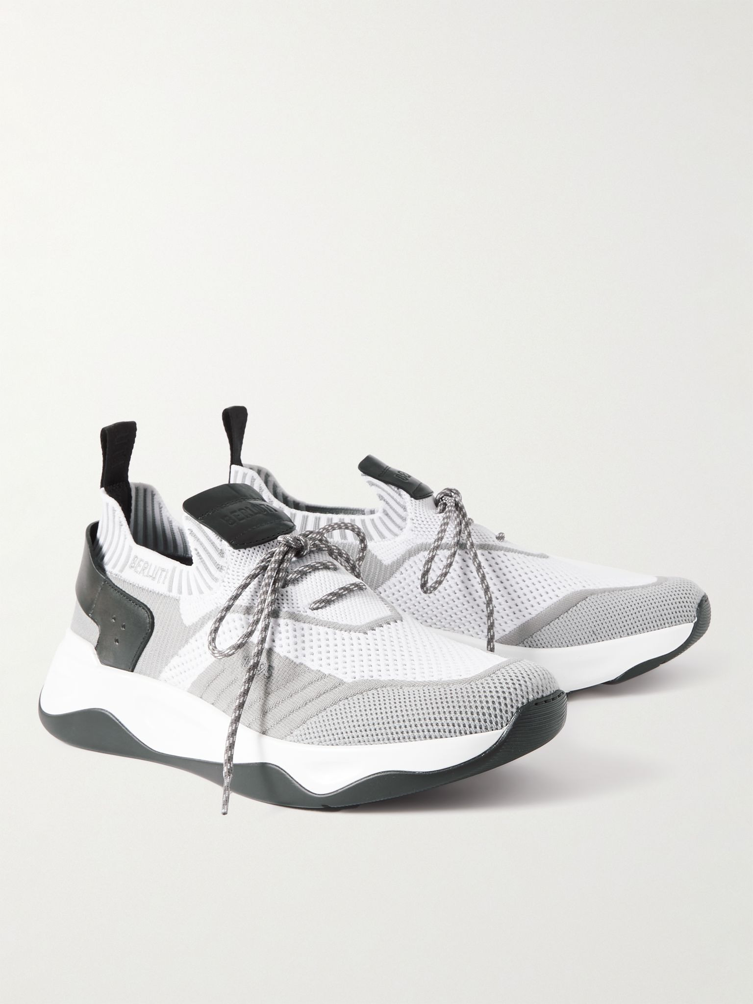 Venezia Leather-Trimmed Stretch-Knit Sneakers White - 4